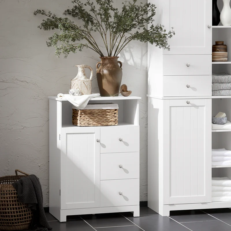 SoBuy BZR107-W Meuble de Rangement Salle de Bain, Meuble Demi-Colonne, Meuble Bas, Armoire Toilettes WC, Placard