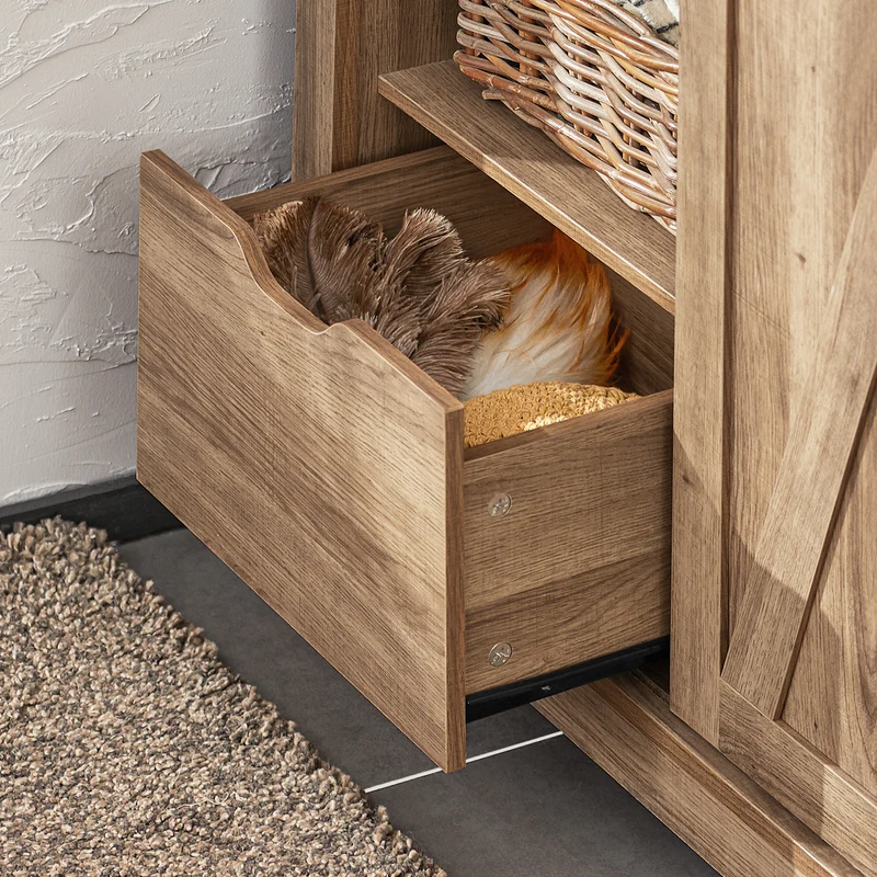 SoBuy FSB59-BR Buffet Meuble de Rangement avec Porte de Grange Coulissante, Commode Multifonction pour Entrée Salon Cuisine – 80x35x92 cm, Marron