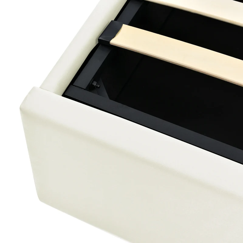Lit coffre hydraulique 160x200cm blanc PU avec LED et télécommande, design moderne, grand espace de rangement