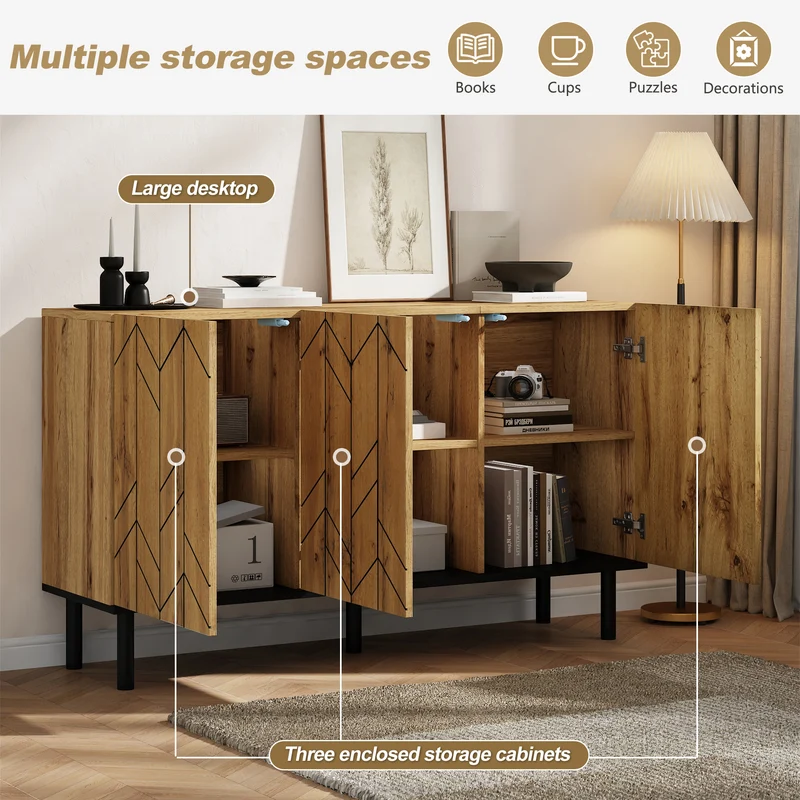 Buffet effet bois design chevron 3 portes battantes 120x35x70cm ITALIAN SCREEN