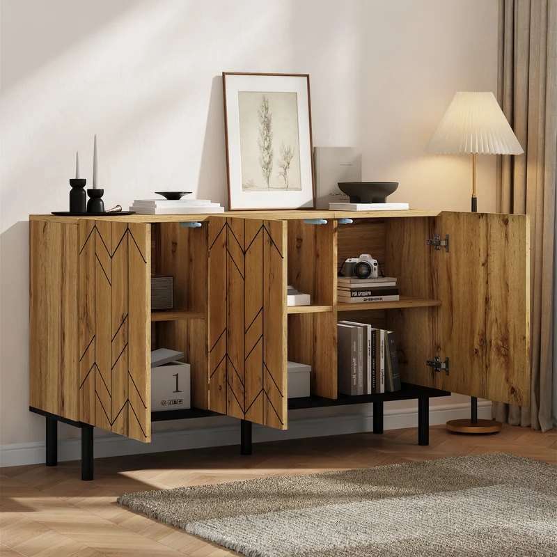 Buffet effet bois design chevron 3 portes battantes 120x35x70cm ITALIAN SCREEN