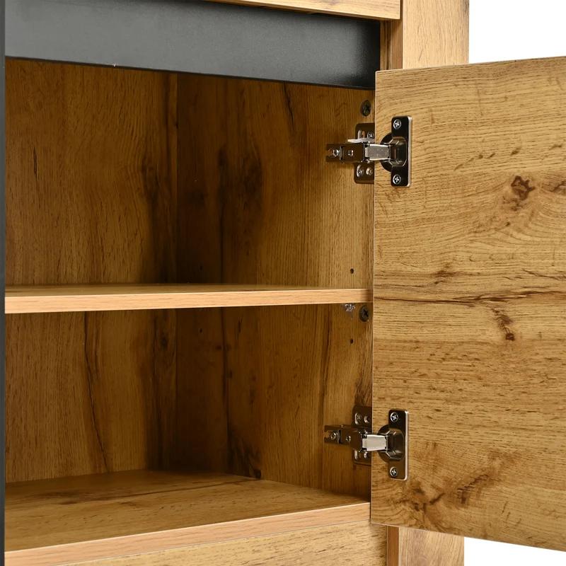 Buffet effet bois et noir 3 portes 3 tiroirs 135x35x70cm ITALIAN WALNUT MAX
