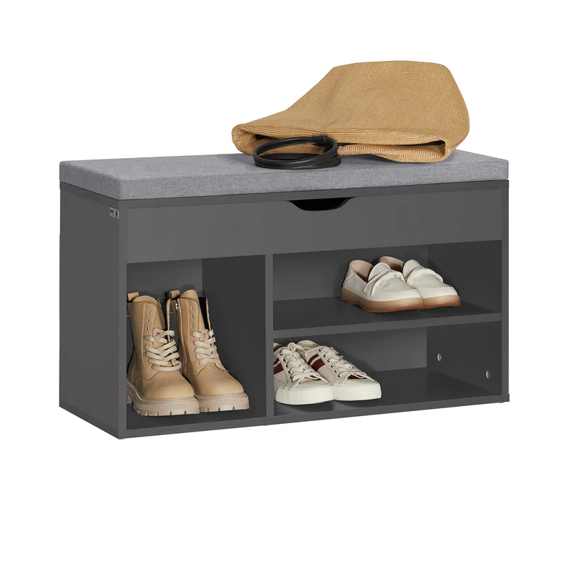 SoBuy FSR45-DG Banc de Rangement à Chaussures Bottes avec Coussin Rembourré Meuble d'Entrée Confortable Etagère à Chaussures