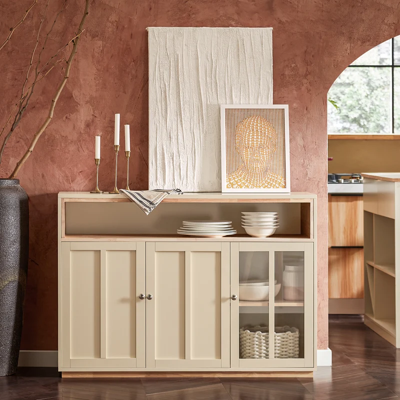 SoBuy FSB80-MI Buffet Placard de Cuisine Meuble de Rangement Armoire de Cuisine Multi-rangements avec 3 Portes Meuble d'entrée Meuble latéral