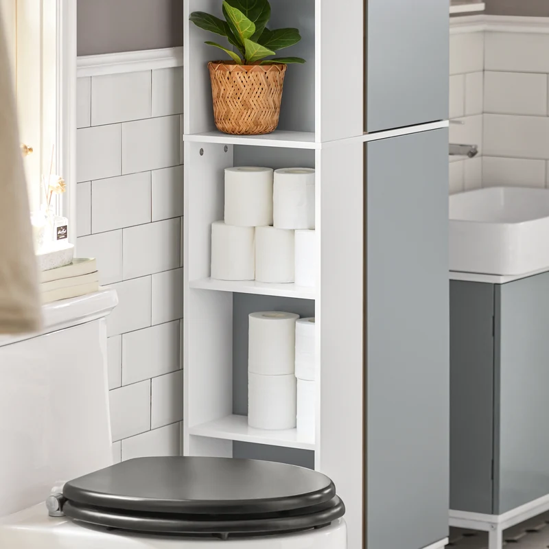 SoBuy BZR76-HG Meuble Colonne de Salle de Bain Placard Armoire Toilette Haute Etagères de Rangement
