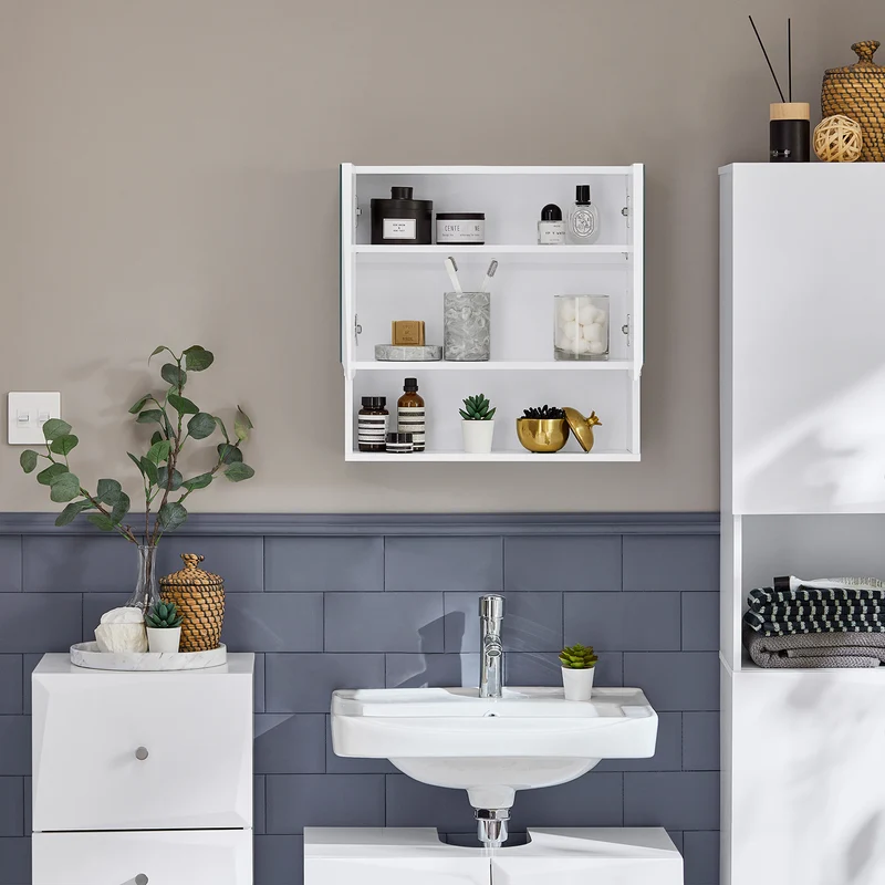 SoBuy BZR94-W Meuble Haut de Salle de Bain Meuble Mural Armoire Suspendue Placard de Rangement Toilettesl