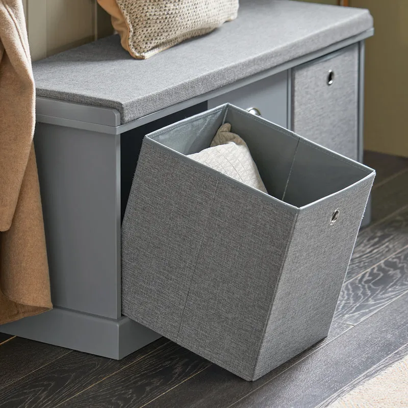 SoBuy FSR66-DG Banc de Rangement avec Coussin Rembourré, 2 Tiroirs et 2 Paniers Meuble Bas Entrée Commode à Chaussure Banquette Confortable