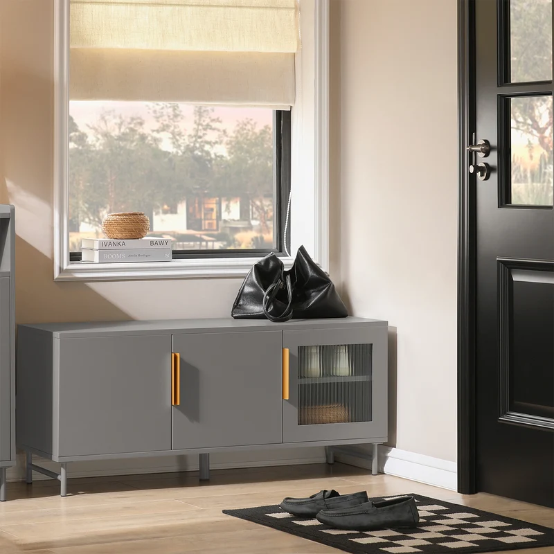 SoBuy FSR130-HG Banc à chaussures, Meuble Bas d'Entrée, Meuble TV, avec 3 Portes et Étagères Réglables