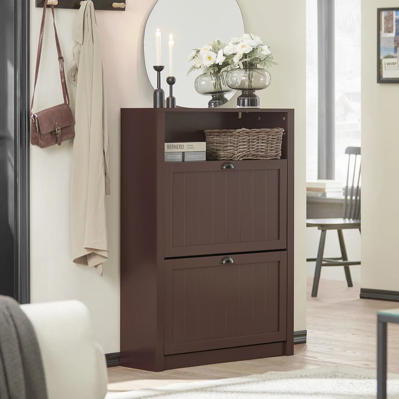 SoBuy FSR87-BR Meuble de Rangement à Chaussures Armoire à Chaussures Commode à Chaussures 2 abattants et Compartiment