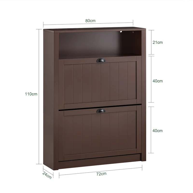 SoBuy FSR87-BR Meuble de Rangement à Chaussures Armoire à Chaussures Commode à Chaussures 2 abattants et Compartiment