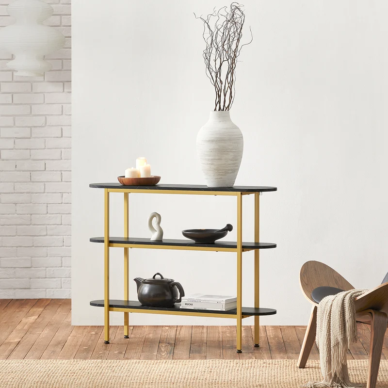 SoBuy FSB66-SCH Table Console Table d'Appoint Table d’Entrée Bout de Canapé à 3 Niveaux Effet Marbre Cadre en Métal