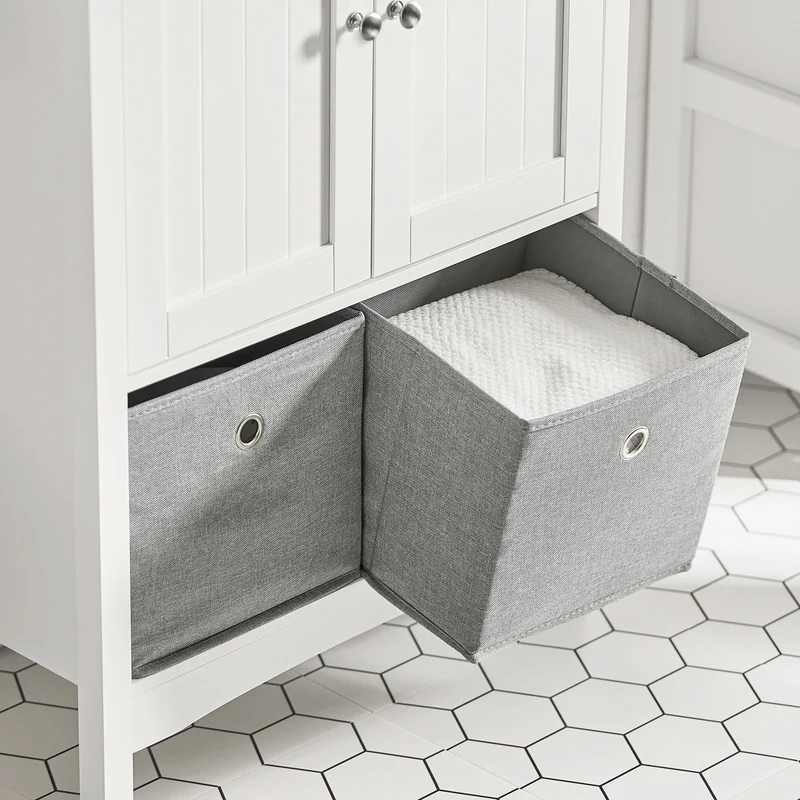 SoBuy BZR64-W Meuble Armoire Meuble Bas Salle de Bains Placard de Rangement, Commode avec 2 Portes et 2 Paniers Amovibles
