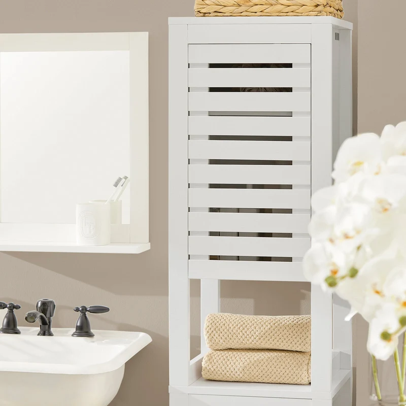 SoBuy BZR59-W Meuble Colonne de Salle de Bain, Armoire Haute, Placard de Rangement, Étagère de Rangement