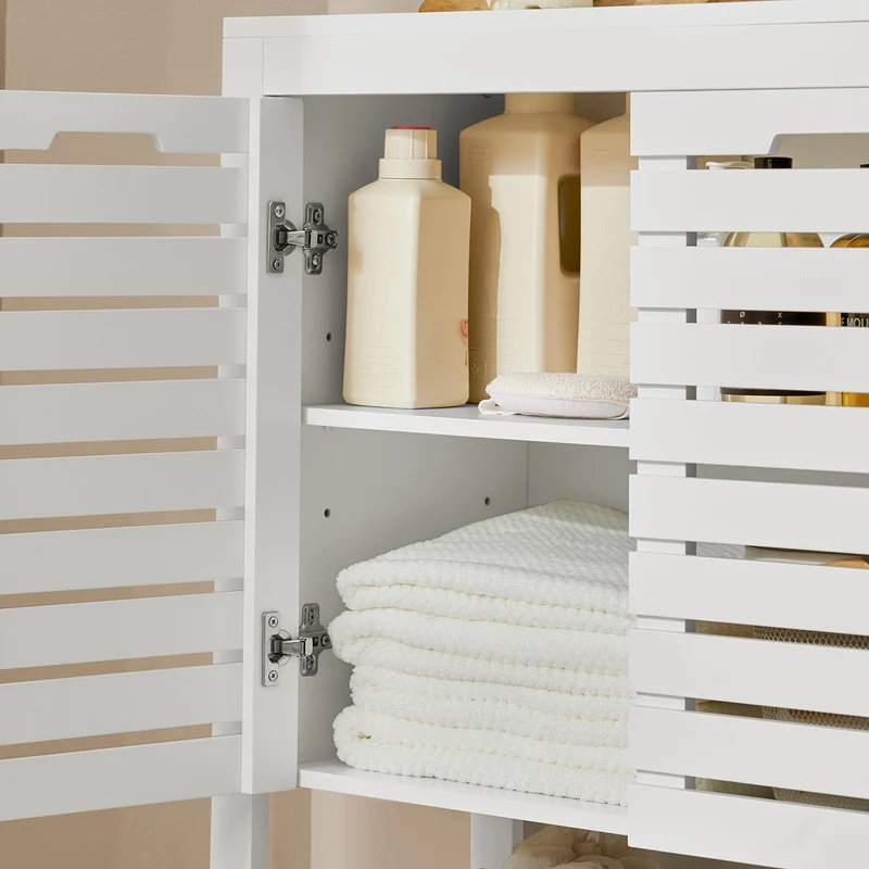 SoBuy BZR50-W Meuble Bas de Salle de Bain Armoire de Salle de Bain sur Pieds avec 1 Compartiment Ouvert et 2 Portes Meuble de Rangement