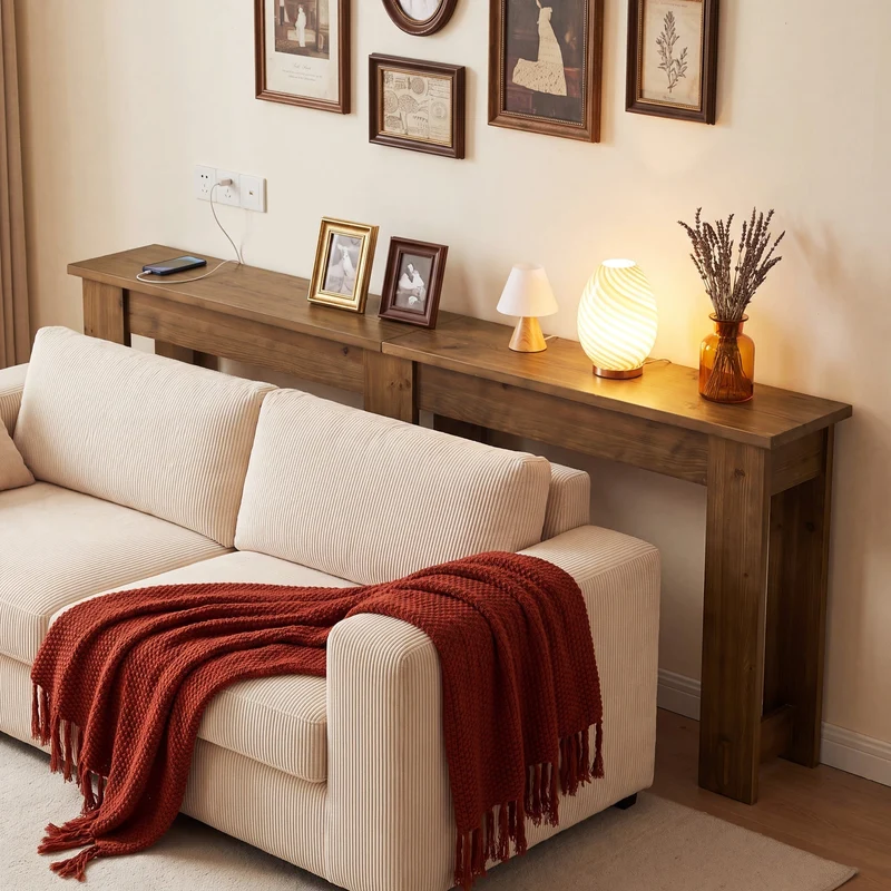 Console en bois massif de 200 cm, Table-banc extra longue en pin à 6 pieds