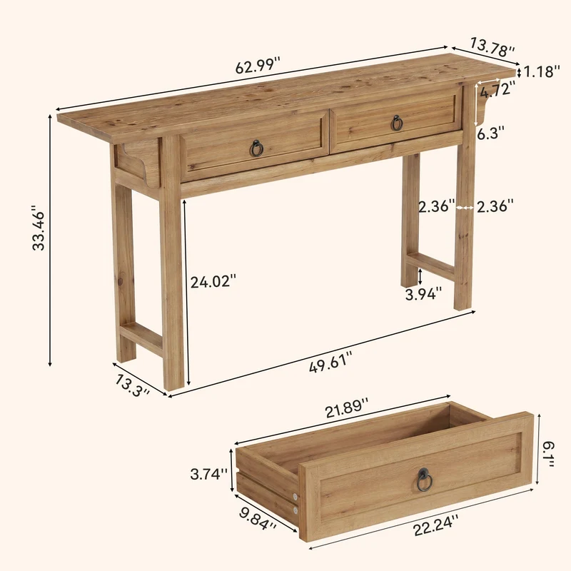 Tribesigns Console en bois massif de 160 cm avec 2 tiroirs, Table d'entrée étroite avec espace de rangement