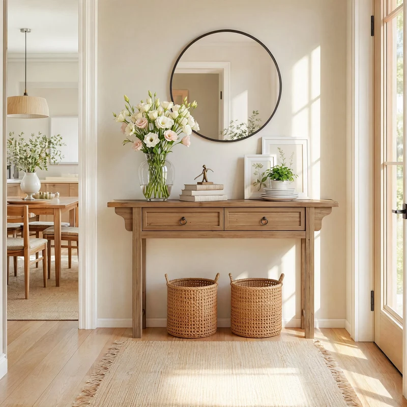 Tribesigns Console en bois massif de 160 cm avec 2 tiroirs, Table d'entrée étroite avec espace de rangement