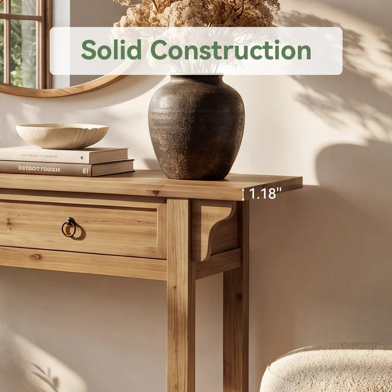 Tribesigns Console en bois massif de 160 cm avec 2 tiroirs, Table d'entrée étroite avec espace de rangement