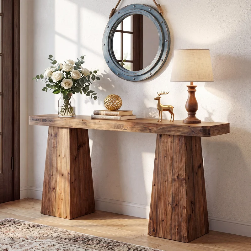 Tribesigns Console en bois massif de 160 cm, Table d'appoint étroite à placer derrière le canapé
