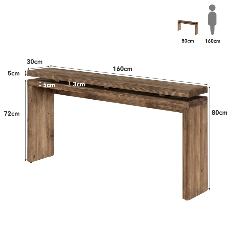 Tribesigns Console en bois massif de 160 cm, Table d'entrée étroite de style champêtre