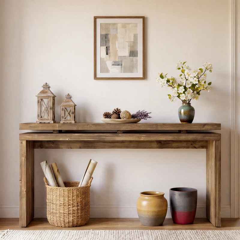 Tribesigns Console en bois massif de 160 cm, Table d'entrée étroite de style champêtre