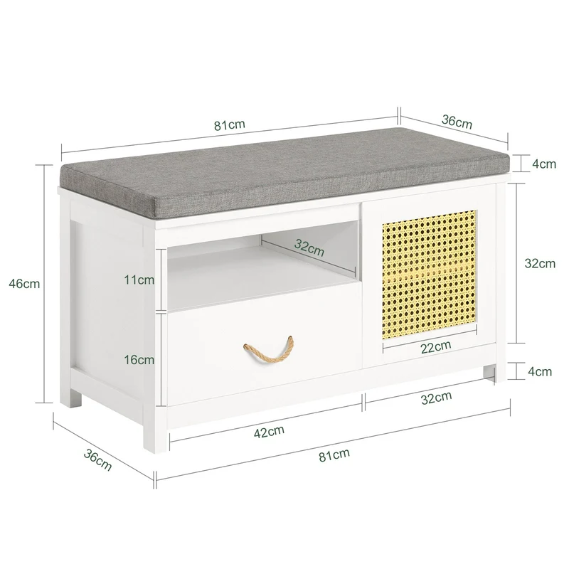 SoBuy FSR126-W Banc à Chaussures avec Coussin Rembourré et Rangement pour Entrée Couloir – 81x36x46 cm, Blanc