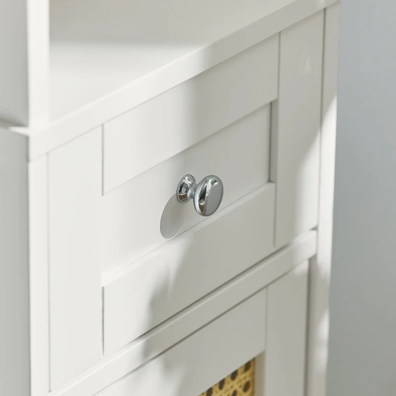SoBuy BZR70-W Meuble Colonne, Armoire Haute, Placard, Meuble de Salle de Bain sur Pieds, ploy rotin