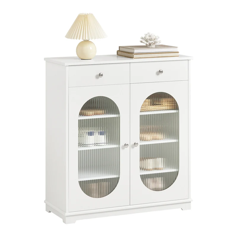 SoBuy FSB68-W Meuble d’Entrée avec Rangement Chaussures Intégré – 2 Portes Vitrées et 2 Tiroirs – Entrée Organisée – 80x35x90 cm Blanc
