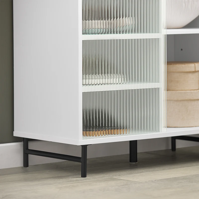 SoBuy FSB61-W Buffet Meuble de Rangement avec Porte Coulissante en Verre, Commode Multifonction pour Entrée Salon Cuisine – Blanc