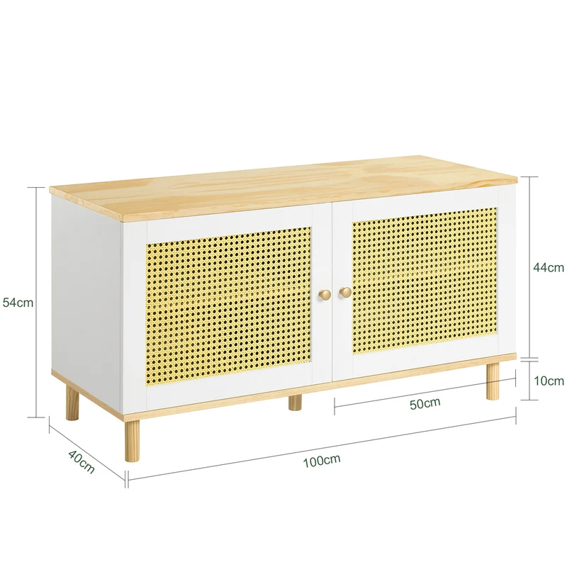 SoBuy FSR103-WN Banc de Rangement, Banc à Chaussures, Meuble d’Entrée, Meuble Bas, Coffre de Rangement avec 2 Portes en Ploy Rotin