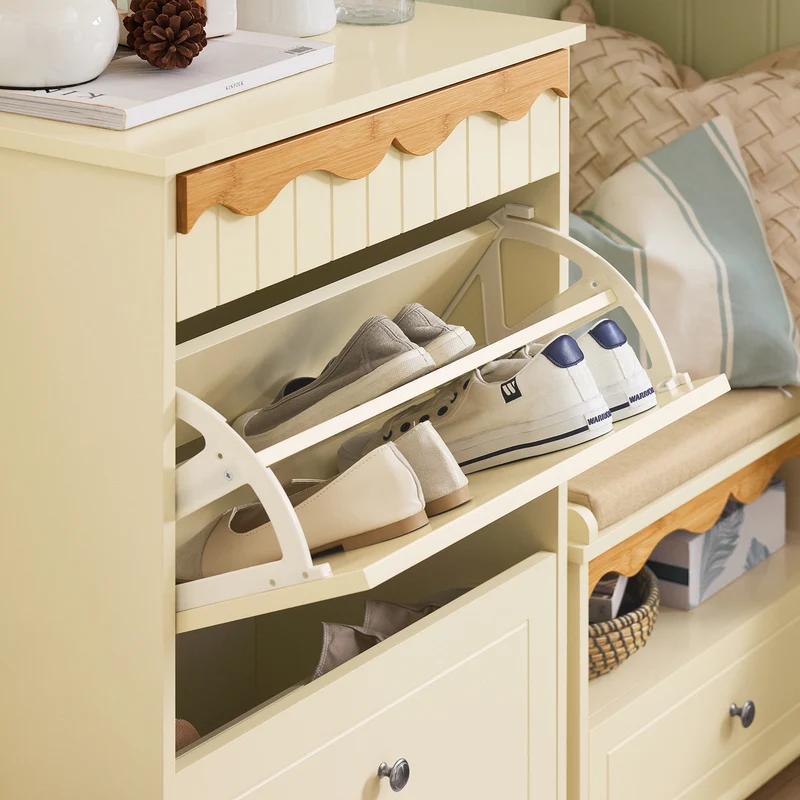 SoBuy FSR124-MI Armoire à Chaussures à Chaussures, Commode à Chaussures sur Pieds, Meuble d'entrée avec 1 Tiroir et 2 Abattants
