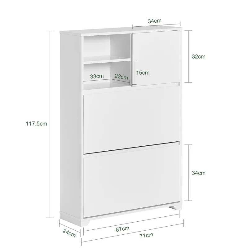 SoBuy FSR111-W Armoire à Chaussures 2 Abattants, 2 Compartiments Ouverts et 1 Porte pour Entrée Couloir, Blanc