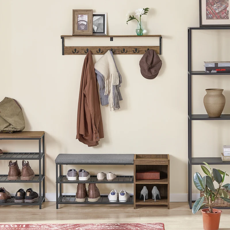 SoBuy FHK27-N Porte Manteau Mural, Étagère de Rangement, Patères Portemanteaux