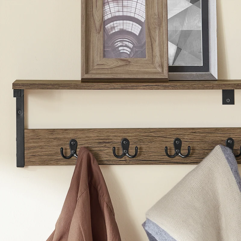 SoBuy FHK27-N Porte Manteau Mural, Étagère de Rangement, Patères Portemanteaux