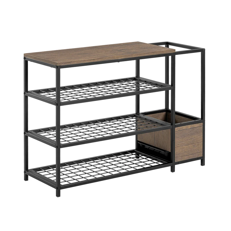 SoBuy FSR112-N Étagère à Chaussures 4 Niveaux, Meuble à Chaussures, Porte-Chaussures avec 3 Étagères, 1 Grand Dessus pour Sacs et 1 Porte-parapluie
