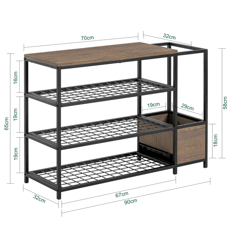 SoBuy FSR112-N Étagère à Chaussures 4 Niveaux, Meuble à Chaussures, Porte-Chaussures avec 3 Étagères, 1 Grand Dessus pour Sacs et 1 Porte-parapluie