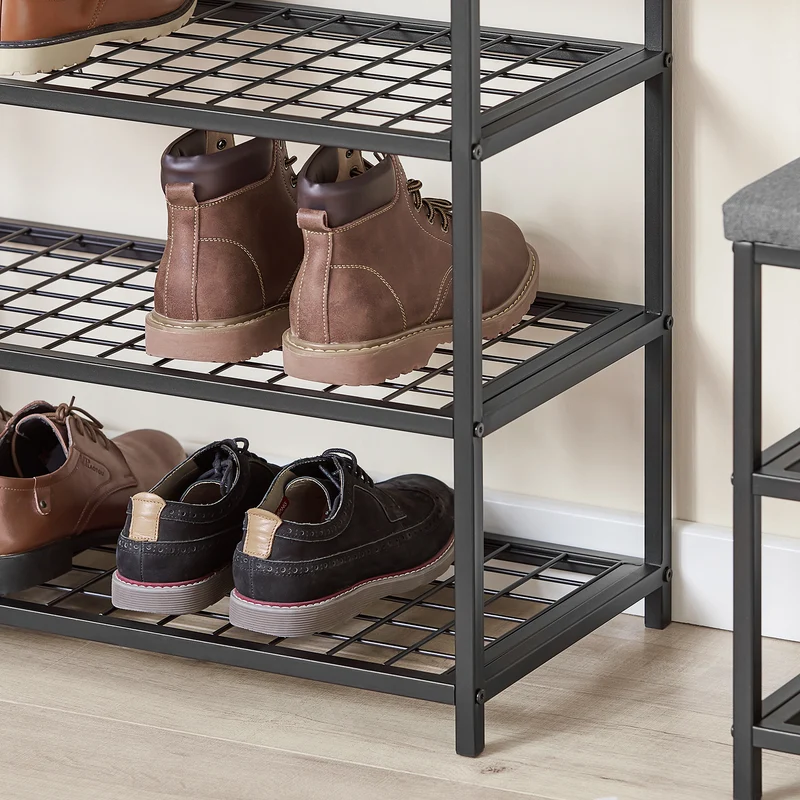 SoBuy FSR112-N Étagère à Chaussures 4 Niveaux, Meuble à Chaussures, Porte-Chaussures avec 3 Étagères, 1 Grand Dessus pour Sacs et 1 Porte-parapluie