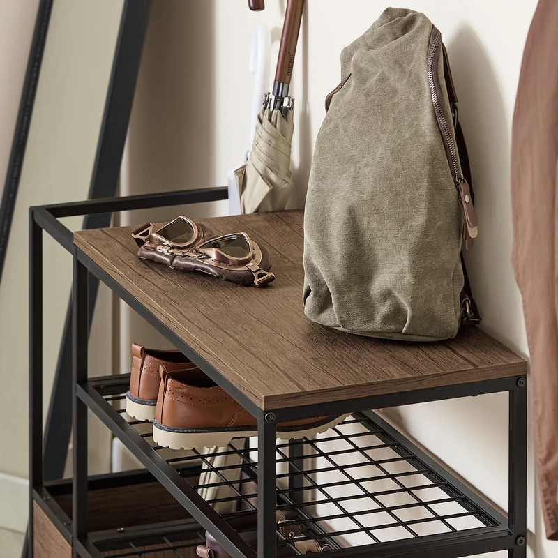 SoBuy FSR112-N Étagère à Chaussures 4 Niveaux, Meuble à Chaussures, Porte-Chaussures avec 3 Étagères, 1 Grand Dessus pour Sacs et 1 Porte-parapluie