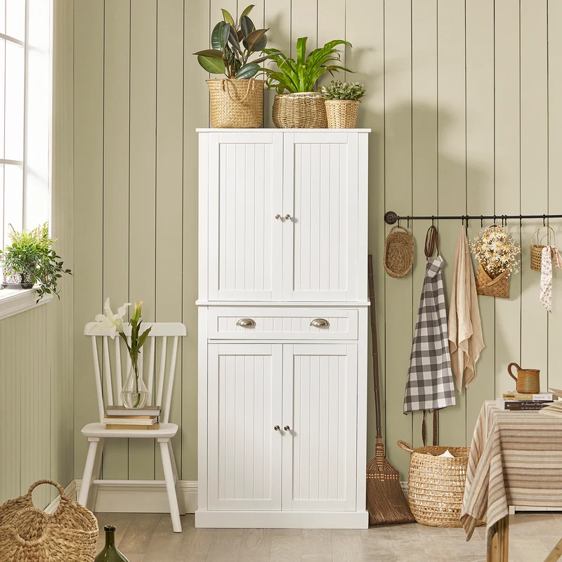 SoBuy FSB44-W Armoire de Cuisine, Buffet Placard avec 4 Portes, 1 tiroir et étagères réglables