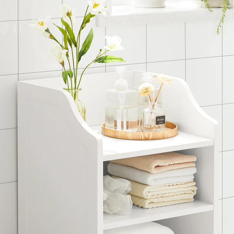 SoBuy BZR56-W Meuble Bas de Salle de Bain Commode Armoire de Rangement sur Pied avec 3 étagères et 2 Portes, Blanc, 41x36x86 cm