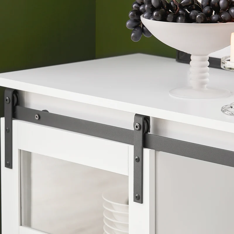 SoBuy FSB46-W Buffet Commode Armoire de Rangement Meuble de Rangement à 2 Niveaux avec Porte Vitrée de Grange Coulissante