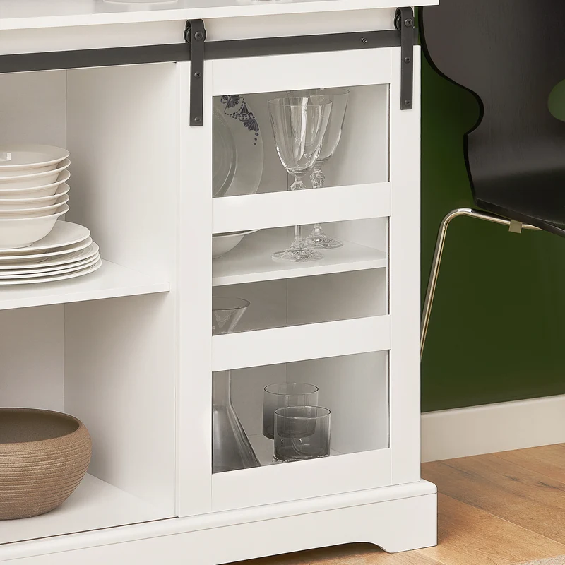 SoBuy FSB46-W Buffet Commode Armoire de Rangement Meuble de Rangement à 2 Niveaux avec Porte Vitrée de Grange Coulissante