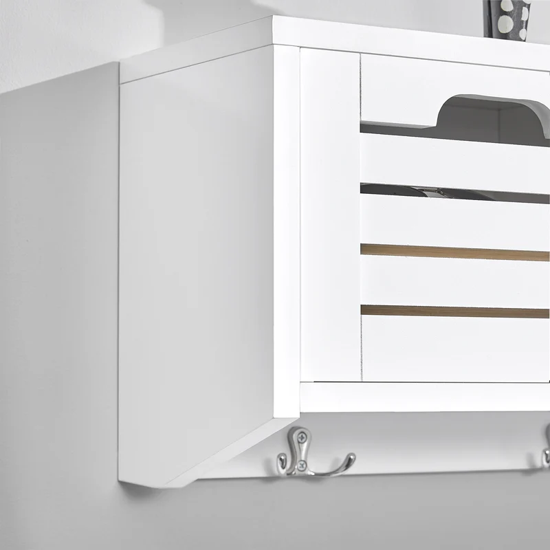 SoBuy FHK19-W Porte-manteau Étagère murale Meuble d’Entrée Patères Étagère Suspendue Vestiaire avec 3 paniers et 4 crochets 80x20x25 cm
