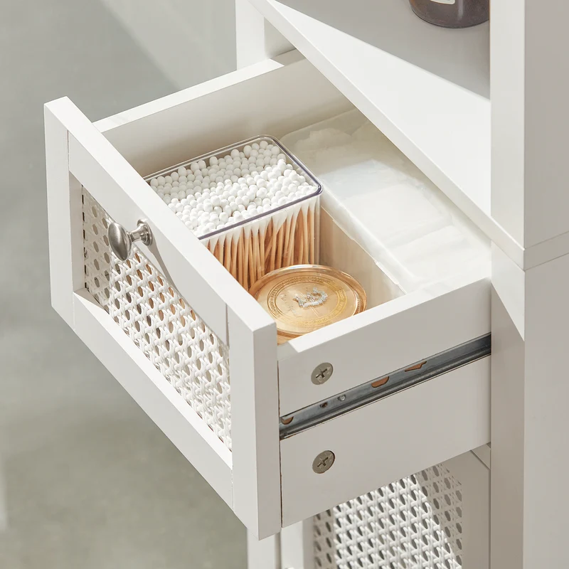 SoBuy BZR36-W Meuble Colonne de Salle de Bain Armoire Haute Placard de Rangement avec 1 porte, 1 tiroir et 3 étagères