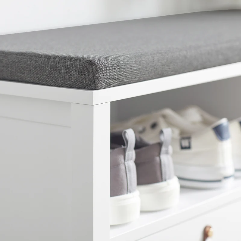 SoBuy FSR106-W Banc à Chaussures avec Coussin Rembourré et Rangement pour Entrée Couloir – 90x30x46 cm, Blanc
