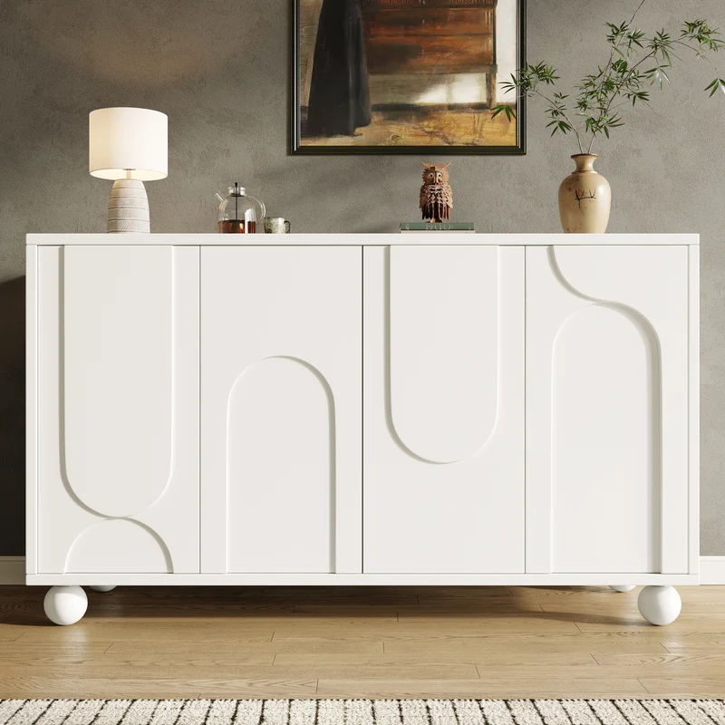 Buffet moderne blanc motif U 120x35x71cm ALIGNLNE