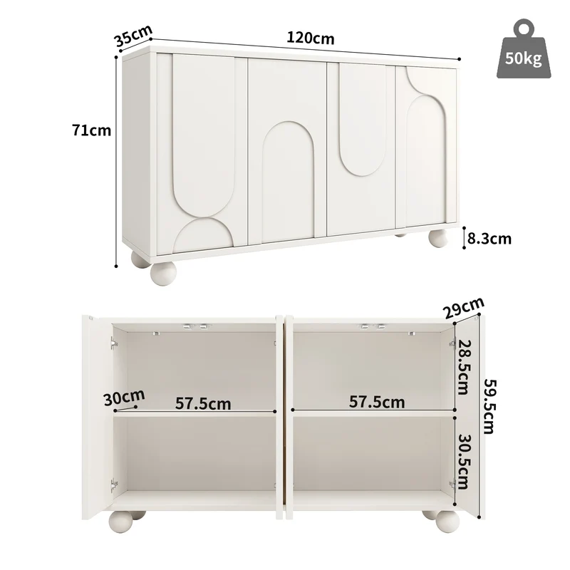Buffet moderne blanc motif U 120x35x71cm ALIGNLNE