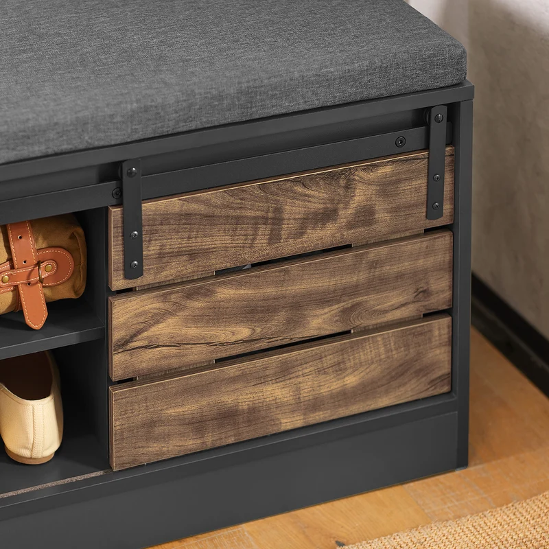 SoBuy FSR120-HG Banc à Chaussures avec Porte Coulissante et Coussin Rembourré pour Entrée – 80x35x48 cm, Gris