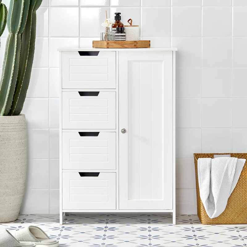 SoBuy BZR37-W Meuble Bas Meuble Colonne Placard de Rangement Armoire pour Cuisine, Salle de Bain, Toilette, Commode de salle de bain