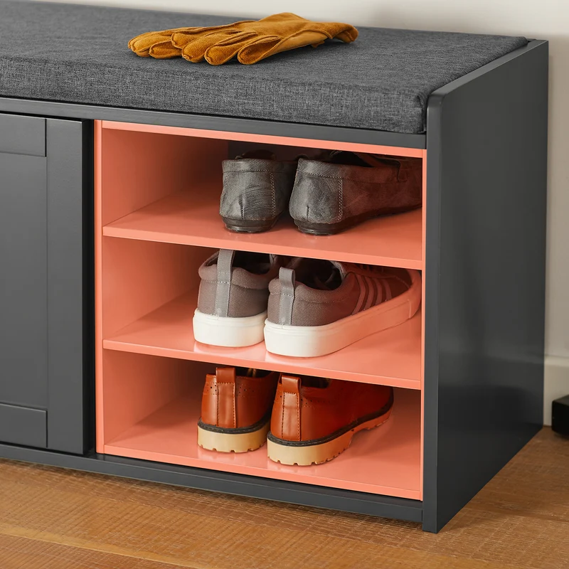 SoBuy FSR109-HG Banc à Chaussures Meuble Chaussures Commode à Chaussures Coussin Rembourré et Etagère Amovible